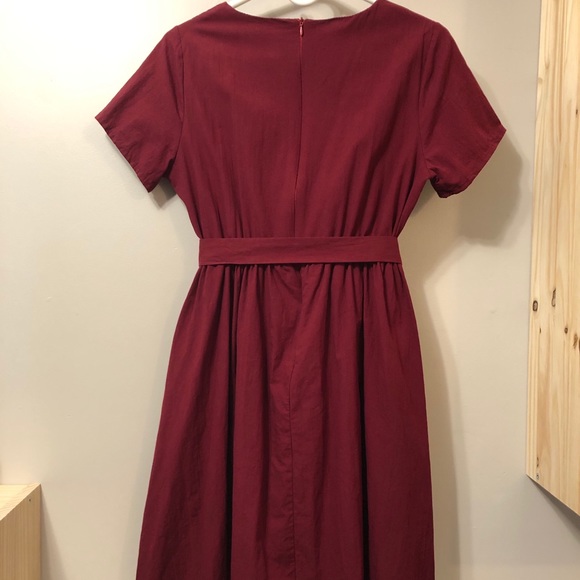 Wine A-line Short Sleeve Dress - Picture 2 of 7